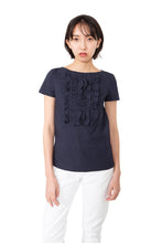 Load image into Gallery viewer, Navy Prada Ruffle Top
