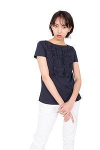 Navy Prada Ruffle Top