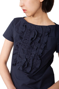 Navy Prada Ruffle Top