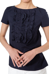 Navy Prada Ruffle Top