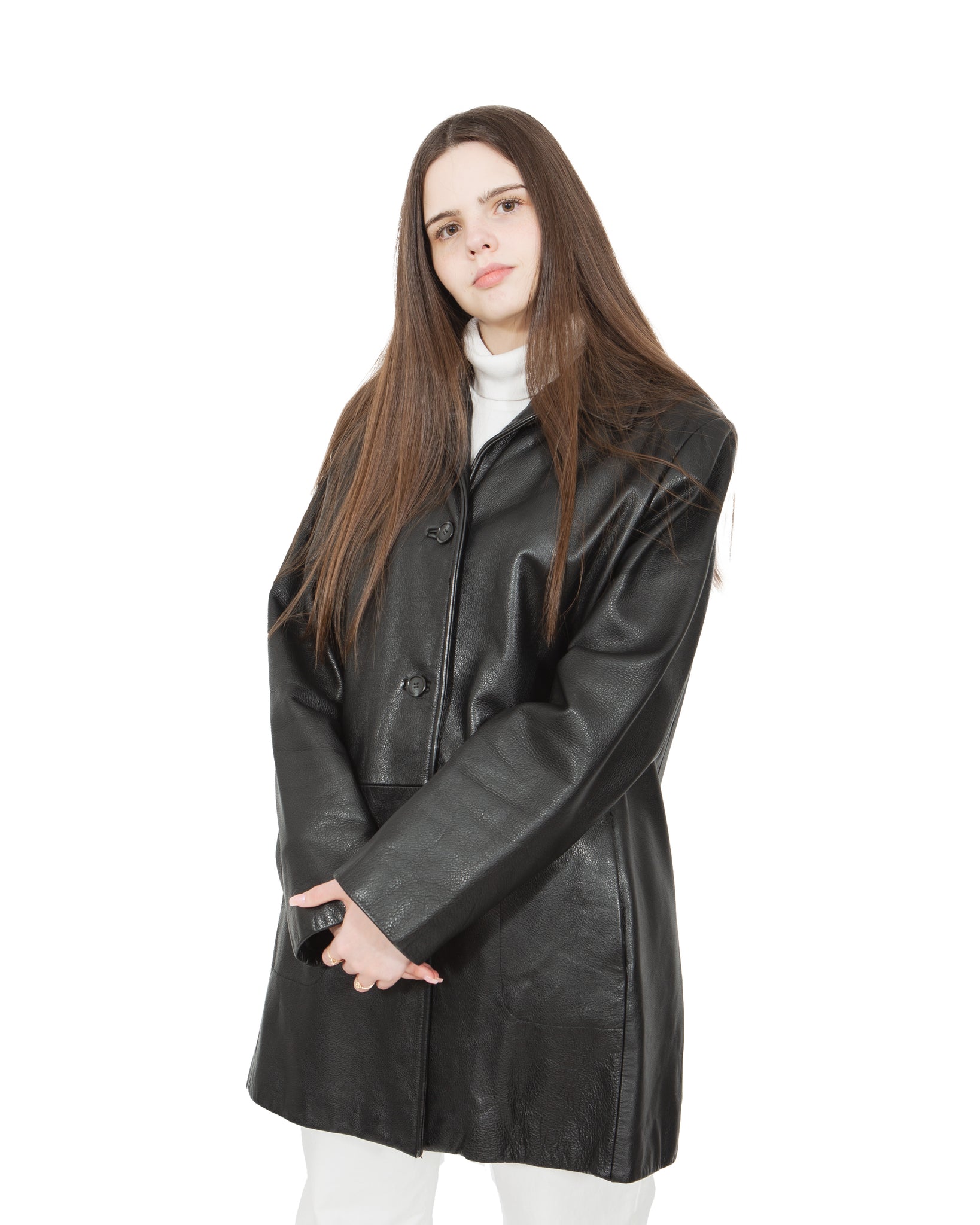 Womens Black Leather Coat - Penny | Free UK Delivery